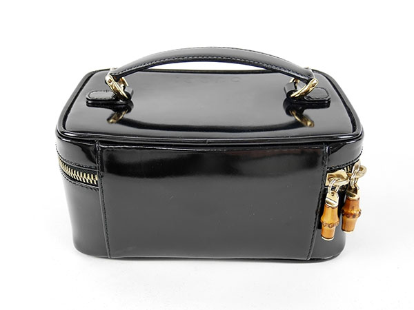 GUCCI バニティポーチ ボルドー バンブー パテントレザー