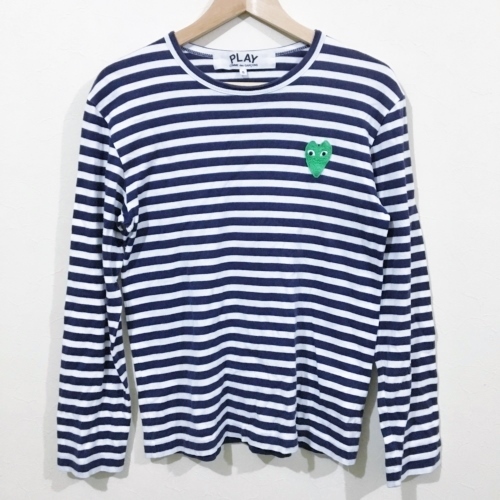 PLAY COMME des GARCONS プレイコムデギャルソン ボーダー 長袖 カットソー ロンT ネイビー ホワイト S