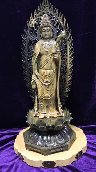 観音菩薩 特大木彫 木彫・仏像 一刀彫り 観音菩薩像 90cm 一刀彫観音菩薩像