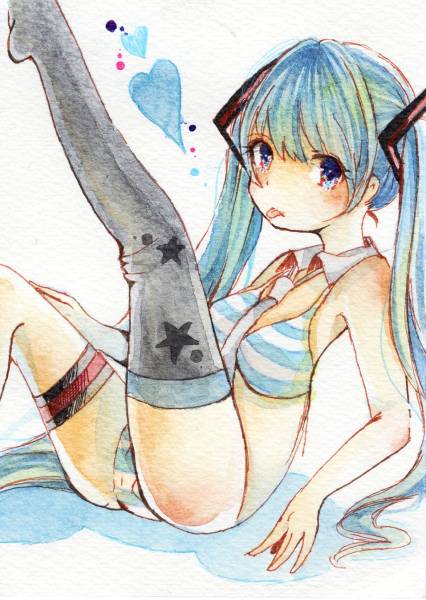 同人手描きイラスト 水着初音ミク 一点物 Vocaloid ボカロ 直筆透明水彩イラスト原画 手描きイラスト 売買されたオークション情報 Yahooの商品情報をアーカイブ公開 オークファン Aucfan Com