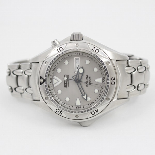 セイコー スクーバ200M キネティック メンズ デイデイト シルバー文字盤 5M43-0070【いおき質店】動作OK