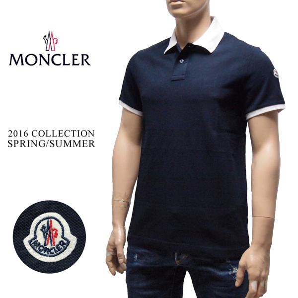 14 MONCLER モンクレール 新品本物 16ss 半袖 襟裏ロゴ ポロシャツ ネイビー size S