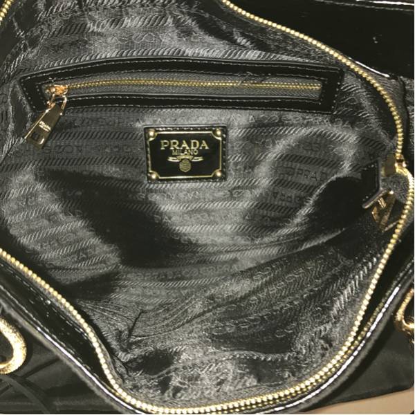PRADA プラダ ハンドバック 部分エナメル使い ブラック