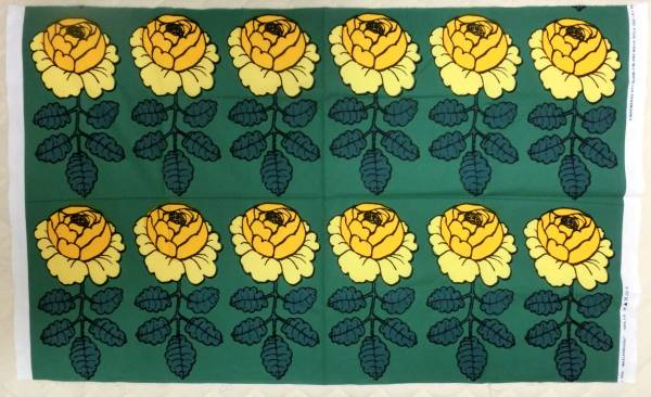 新品●marimekko マーライスルース 85cm　Maalaisruusu マリメッコ コットン 生地　布　緑ｘ黄色　バラ