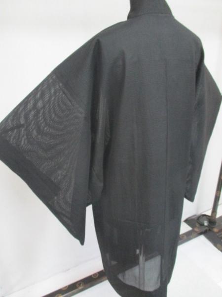 1円 絹 絽 夏物 男性用 黒色 単衣 紋なし 長羽織 身丈100cm◆逸品◆【夢職】　