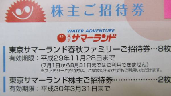 ☆　送料無料！！　東京競馬株主優待券　「ご招待券　東京サマーランド春秋ファミリーご招待券・東京サマーランド株主ご招待券」