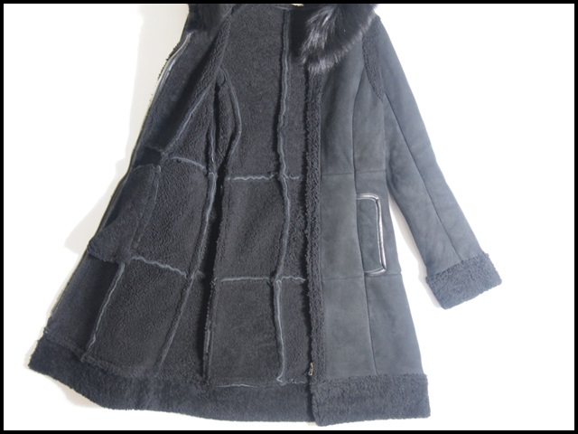 R4694z2　▼アンシャントマン▼　ファー付き 羊革ムートンコート 38 黒 秋冬
