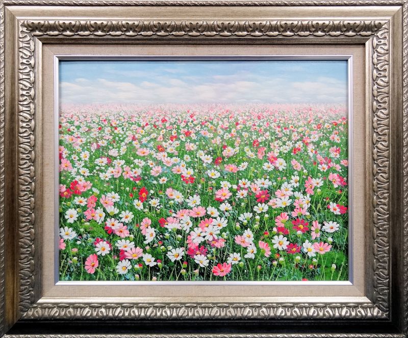 ☆素敵な作品です 木戸孝二 油彩画6号「佐久高原のコスモス街道