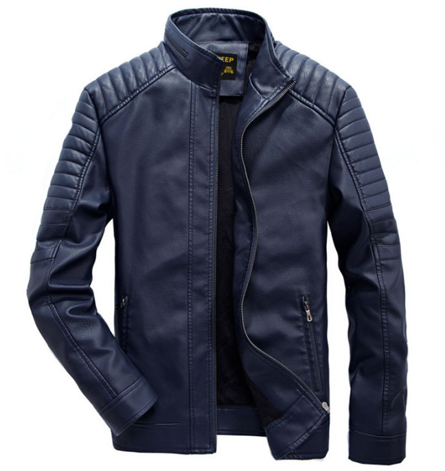 新品■メンズ ライダース 上質 レザージャケット 細身ジャケット 裏起毛 ブルゾン 防寒 ネイビー XL