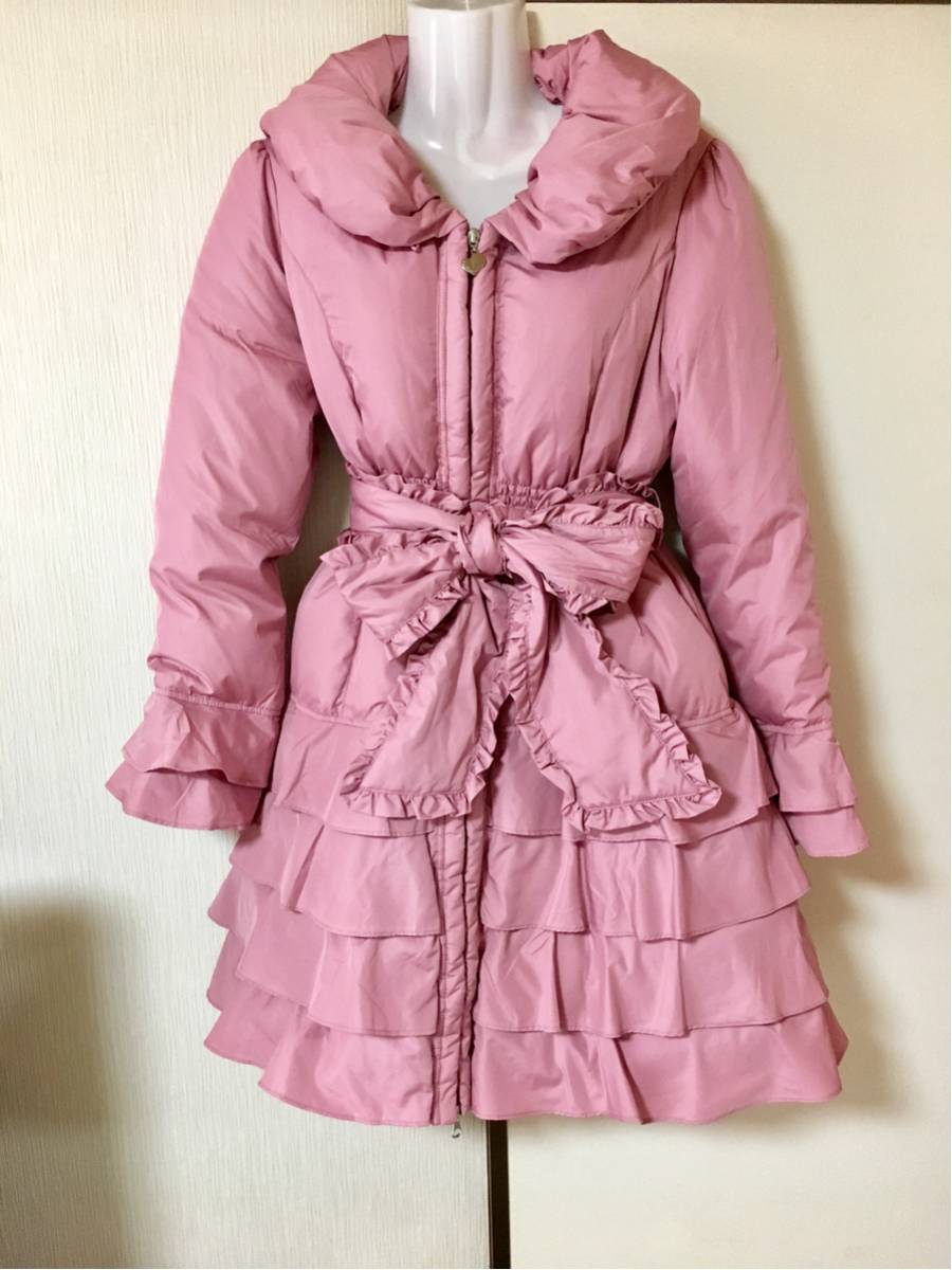 【新品同様】＆LOVE ティアード フリル ダウンコート M ピンク QVC