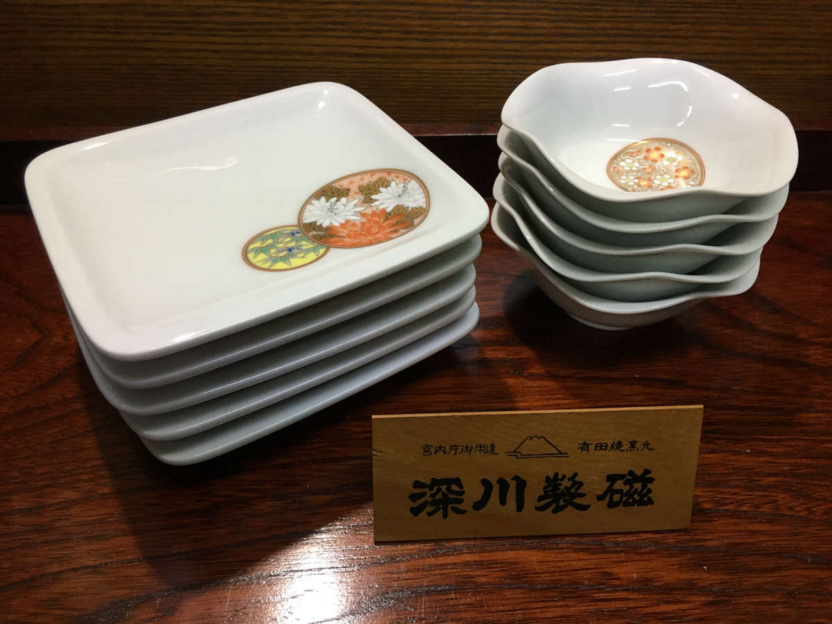 深川製磁 寿赤絵 角銘々皿揃+深小鉢揃 まとめて 品