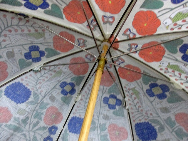 鹿児島睦　日傘 未使用品 鹿児島睦 デザイン 鳥 花柄 晴雨兼用 パラソル UVカット