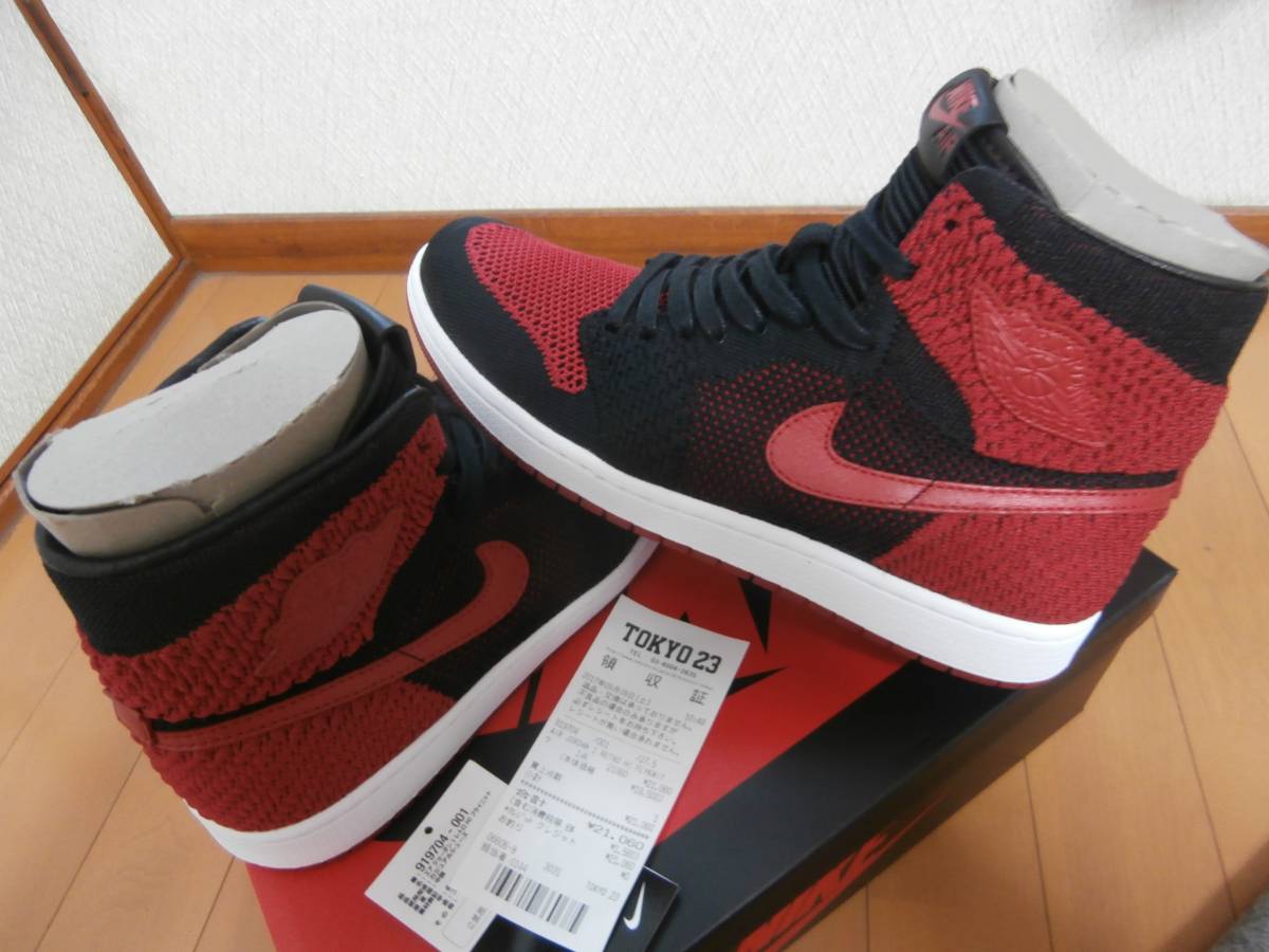 国内品！希少 NIKE AIR JORDAN1 RETRO HI FLYKNIT OG BRED ブレッド 黒 