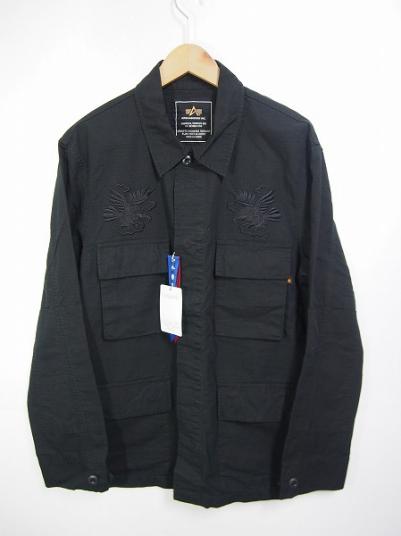 美品17SS ALPHA INDUSTRIES×BEAMS LIGHTS アルファ　ビームス 別注 スカ刺繍 ファティーグ シャツ ジャケット 黒 L 623H
