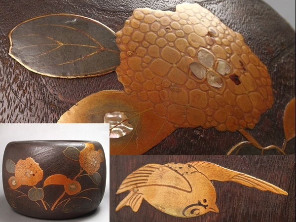 時代物漆器、松に猛禽図金高盛蒔絵大鉢！ 時代物漆器、松に猛禽図金