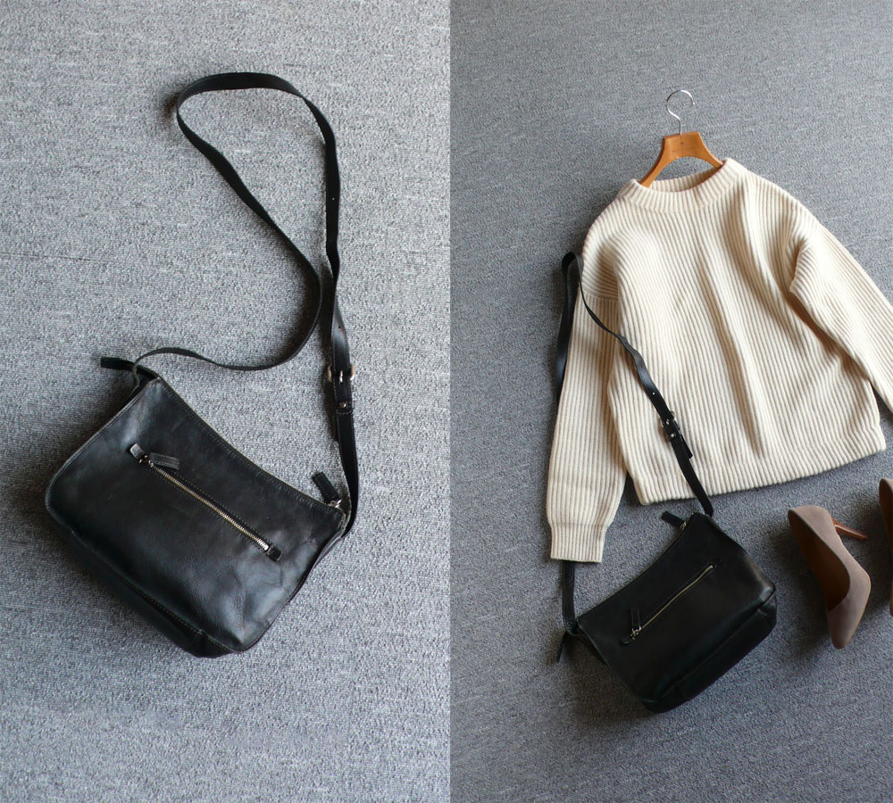 マーガレットハウエル 本革のショルダーバッグ ブラック MARGARET HOWELL レザーバッグ MHL. 黒