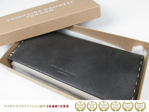 ■未使用品/展示品■KATHARINE HAMNETT LONDON キャサリンハムネット 正規品 カラーテーラード/本革型押しレザー長財布 黒茶 F7856