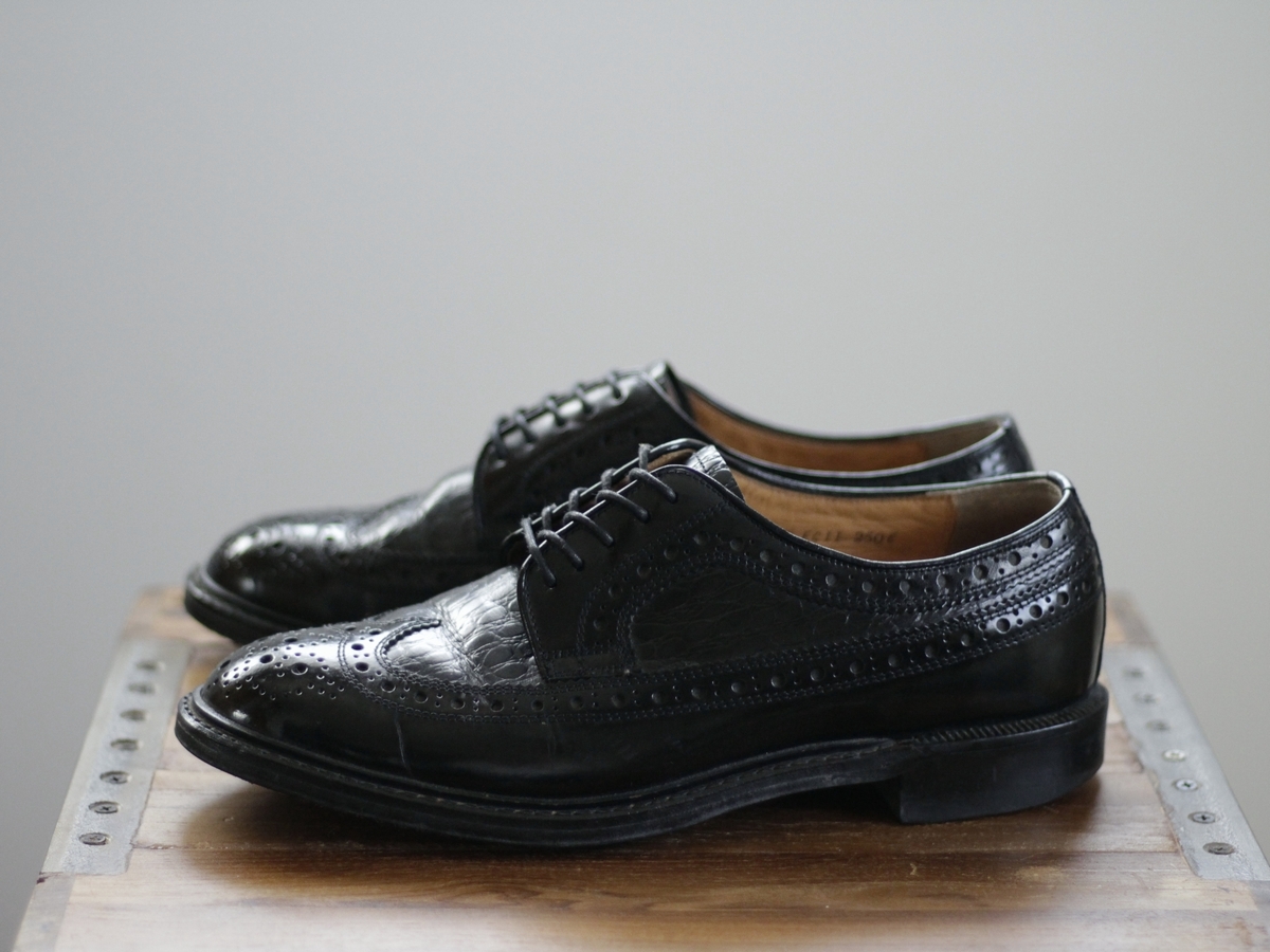 【美品✨】REGAL 黒 ドレスシューズ/革靴 リーガル ウィングチップ 250E】 REGAL クロコ型 ドレスシューズ