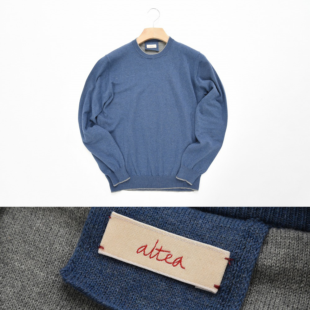 新品 2.8万 altea ニットセーター【L】クルーネック/エルボーパッチ/コットン100％ アルテア Made in Italy 277995