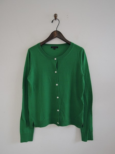 ■セオリー theory *薄手ウールニットカーディガン*M毛グリーンレディース1017【30K71】