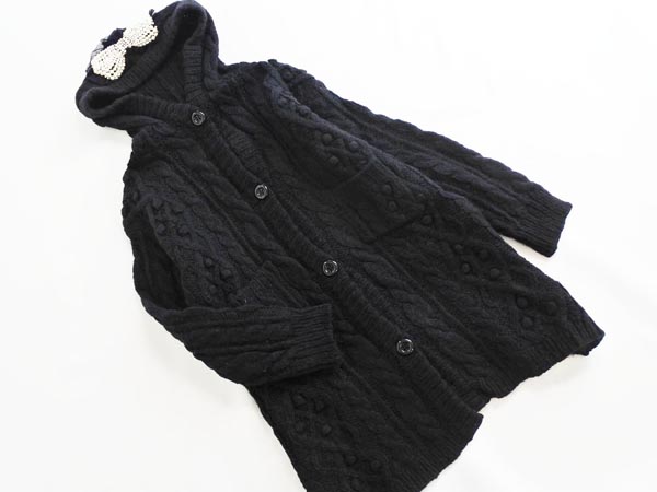 Kaon カオン パールリボン ニット パーカー カーディガン 140cm/黒 ◇■ ☆ hma8