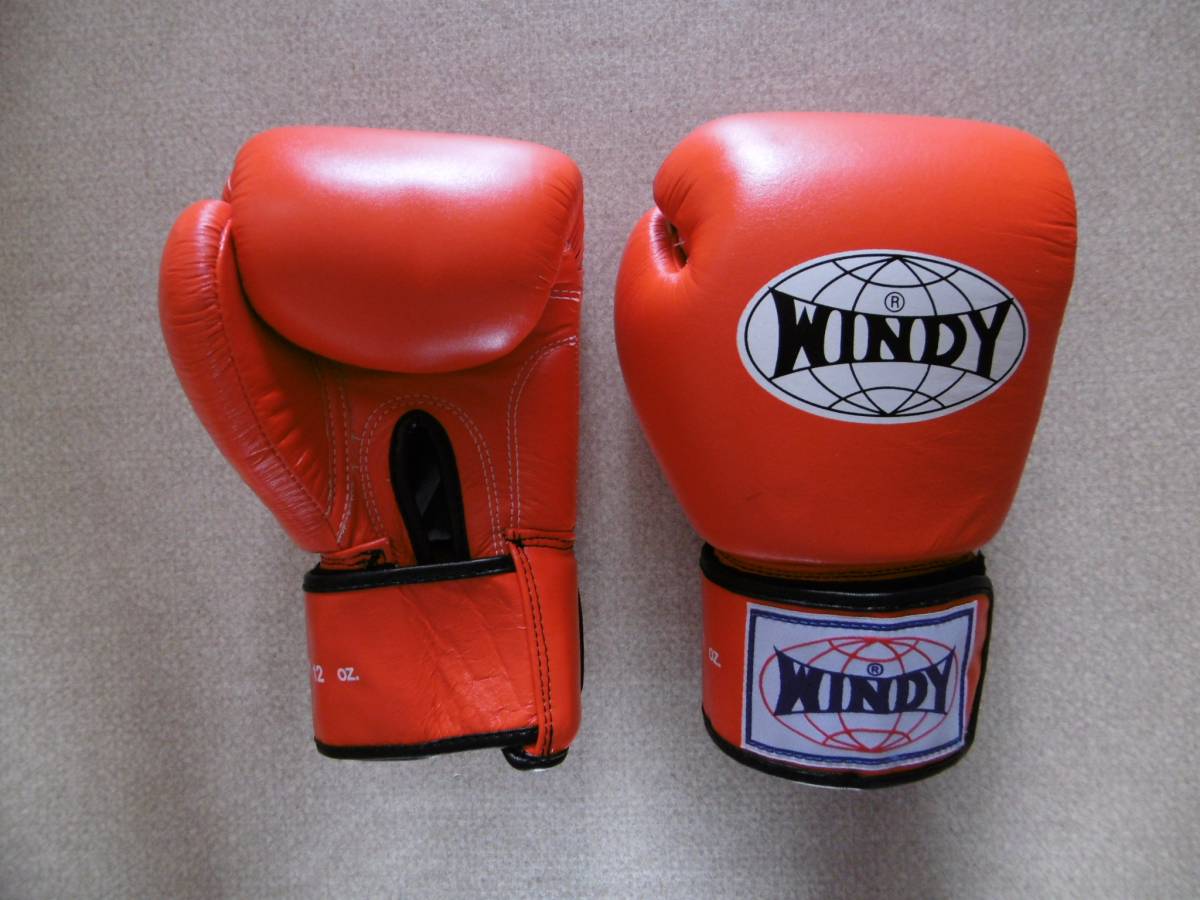 本革製WINDYボクシンググローブ 12oz 赤いオレンジ 新品 WINDY 赤