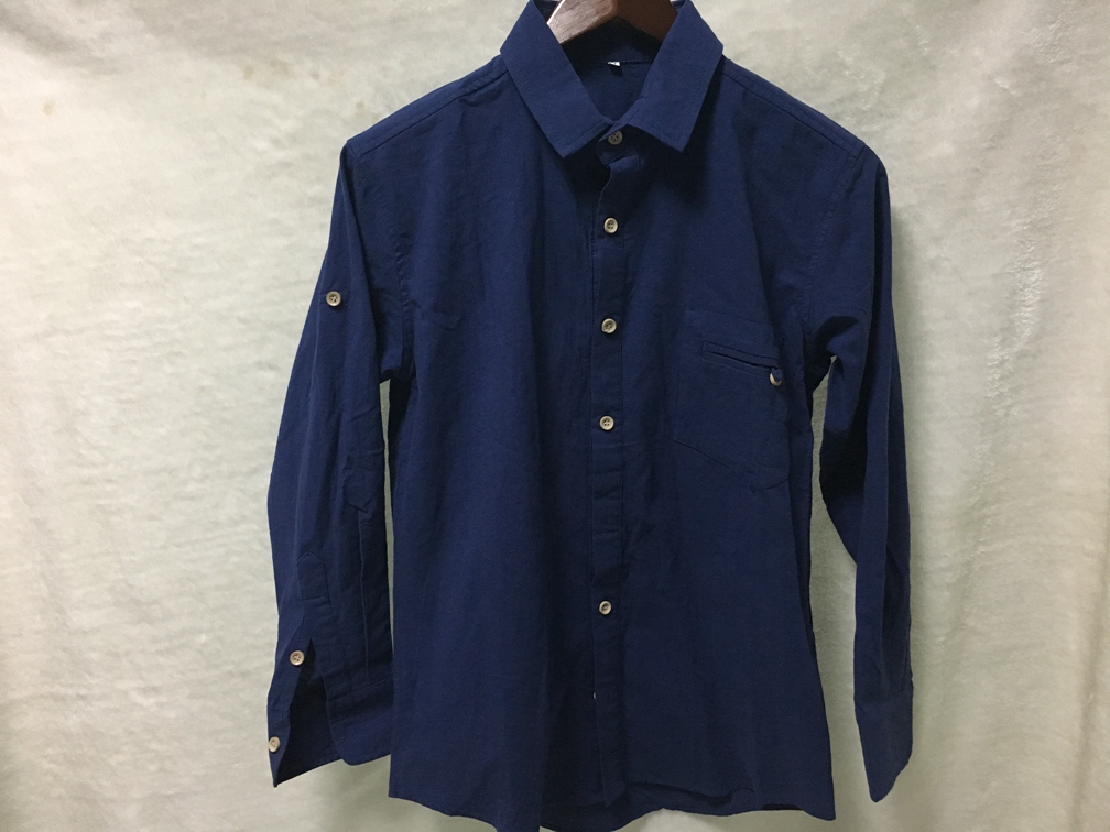 未使用　無地シャツ　綿麻　長袖　Sサイズ　　　ダークブルー