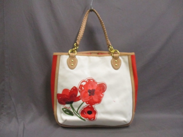 コーチ COACH バッグ トートバッグ キャンバス×レザー 白×レッド 