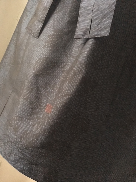 着物リメイク　大島紬　華　ワンピース　共布ベルトリボン付　大きめ９号から１１号　М～L　アンティーク生地銘仙　古布　