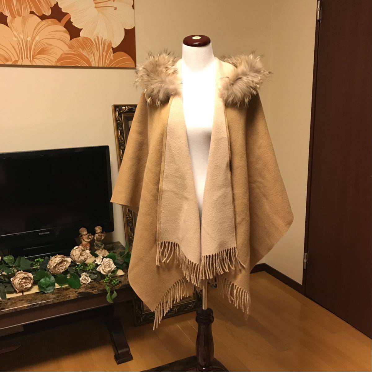 美品 グレースコンチネンタル ショールコート ベージュ リバーシブル