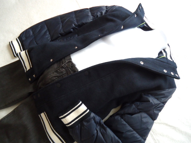 新作アルマーニ　L　お洒落で暖かいウールMix-Media Varsity Bomber