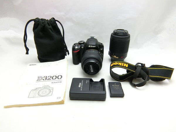 【1円】 NIKON ミラーレス 一眼 D3200 ダブルズームキット18-55mm f/3.5-5.6G VR 55-200mm f/4-5.6G IF-ED 2416万画素