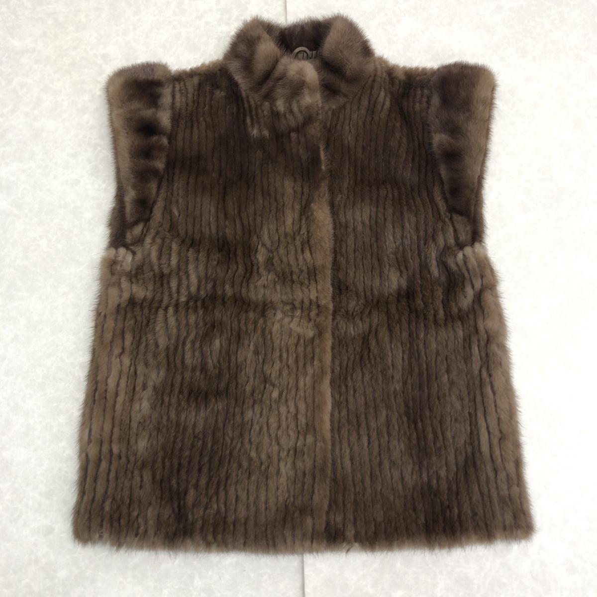 美品 【最高級毛皮】 SAGA MINK サガミンク 毛皮ベスト 9号 M ブラウン 
