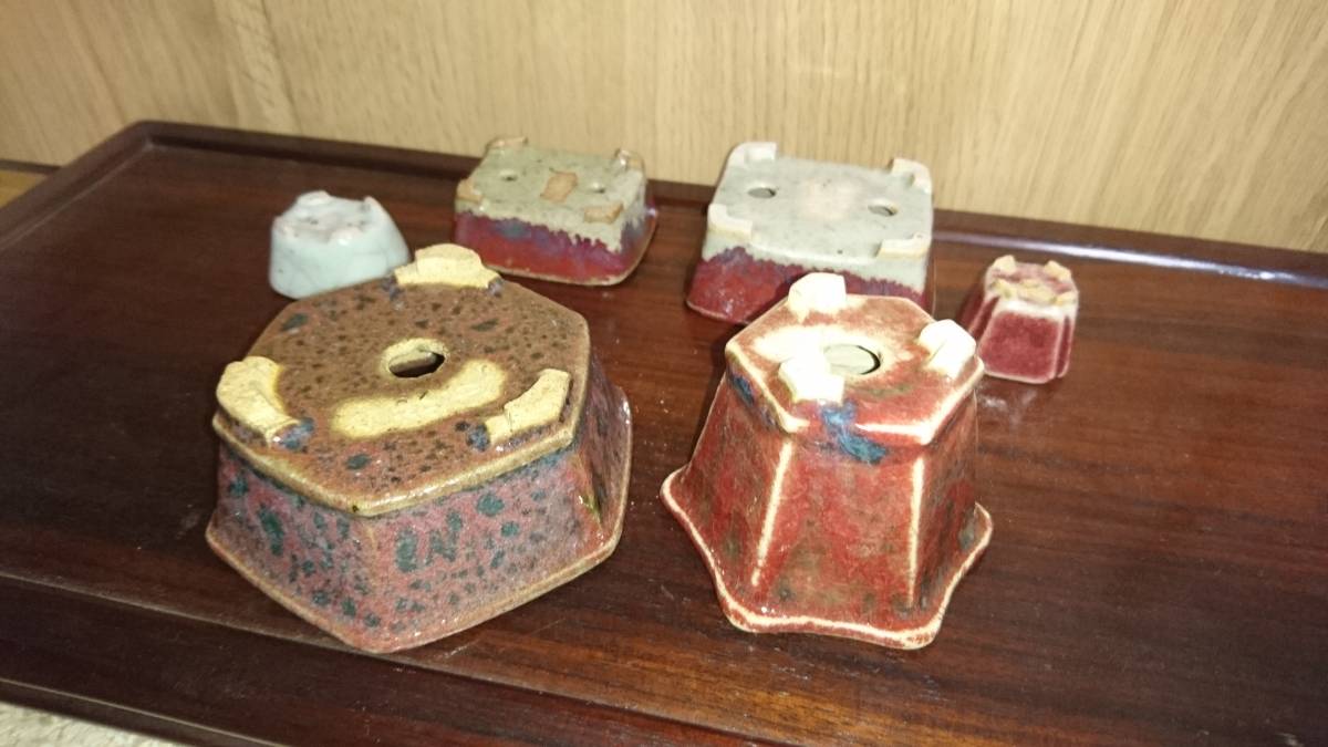 571.秋直 窯変辰砂釉鼓釘丸 盆栽鉢 植木鉢 9.8*3cm