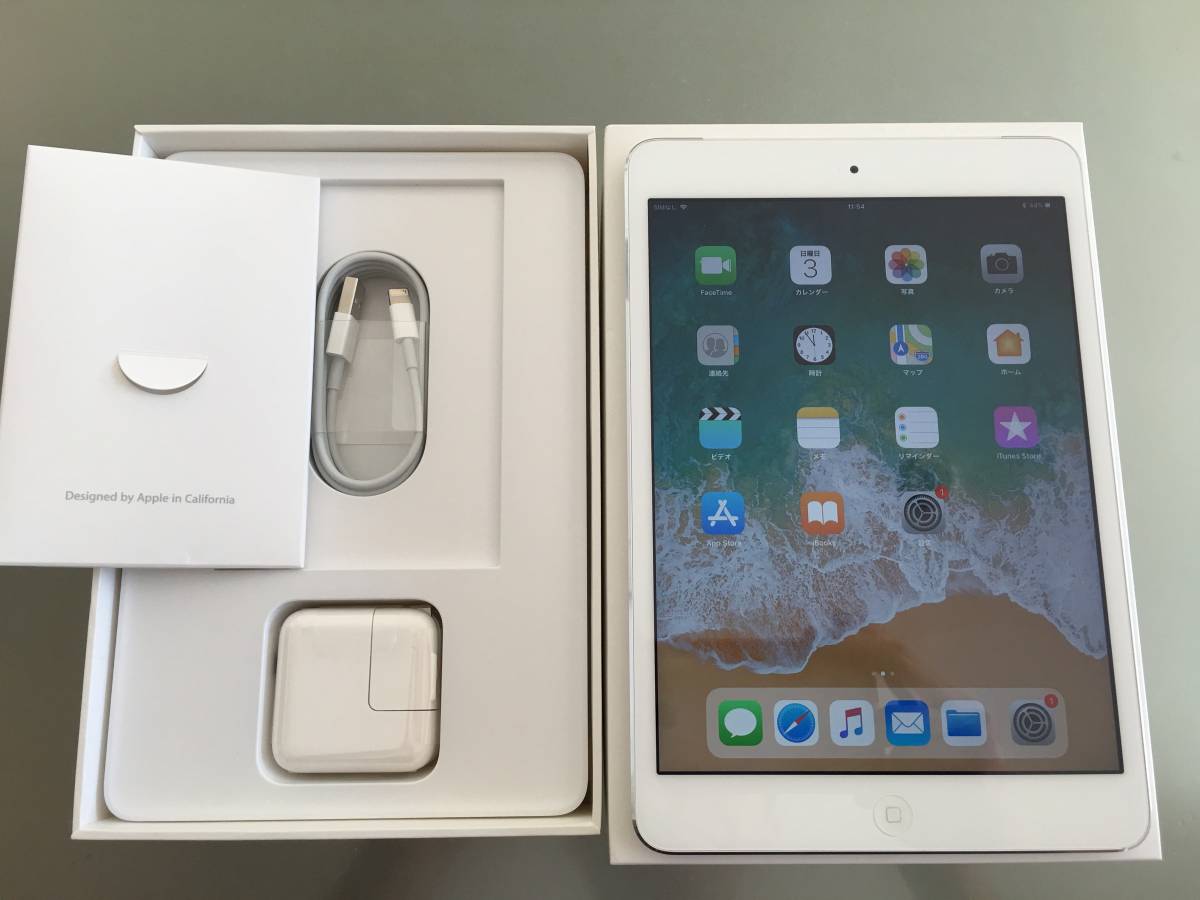 iPad mini 2 128G Wi-Fi+Cellular（au) A1490 スペースグレー【美品】アダプタとケーブルは未使用品