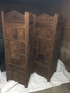 豪華彫刻入り木製パーテーション 花梨 4連 透かし彫り 衝立 つい立