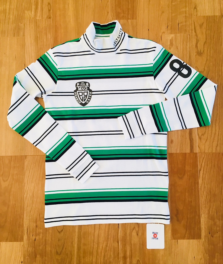 パーリーゲイツ ボーダー ハイネック 長袖 シャツ M (4)Ⅳ/PEARLY GATES 新品 正規品 ホワイト/グリーン/ブラック