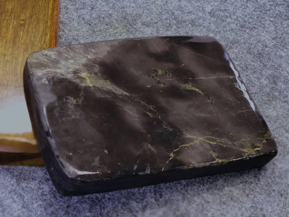 老坑水巖 松鶴延年硯 氷紋 魚脳凍 金線 硯本体22x15x3cm 端硯 端渓硯 