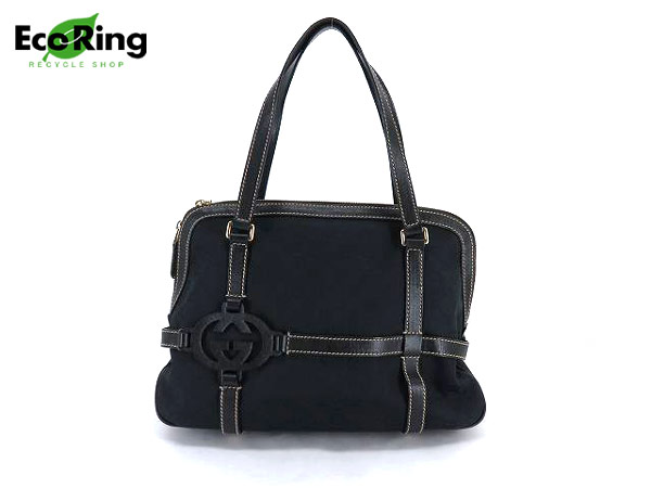 1円 グッチ 181499 GG レザーGG キャンバス ハンドバッグ ブラック CQ188