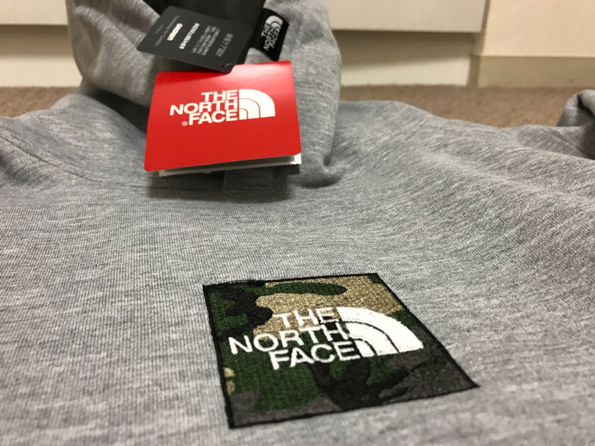 The North Face ノースフェイス スクエア ロゴ ビッグ パーカー グレー M 新品 迷彩 Square big logo 直営店限定 ボックスロゴ box Supreme
