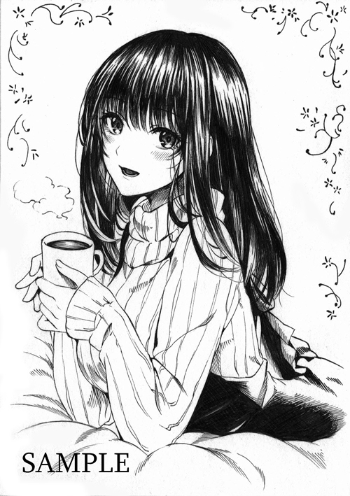 手描きイラスト▽創作▽A6モノクロ画二枚セット1(手描きイラスト