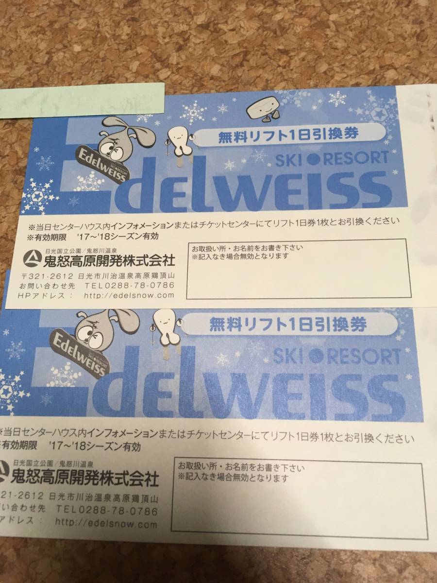 エーデルワイス　スキーリゾートリフト１日券引換券２枚セット