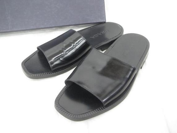 プラダ PRADA レザー サンダル シューズ 8.5 黒 ブラック メンズ