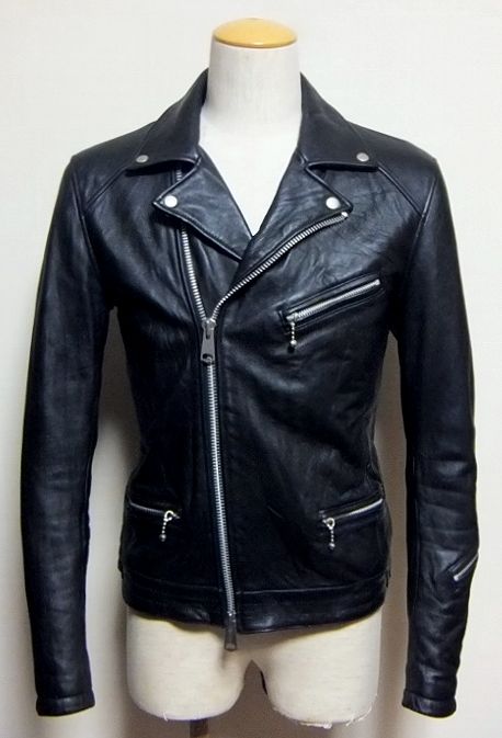 ジャックローズJACK ROSE羊革 ブラック ラムレザー ライダース 5 黒 美品:JACKROSE(ジャックローズ).羊革ラムレザーダブルライダース