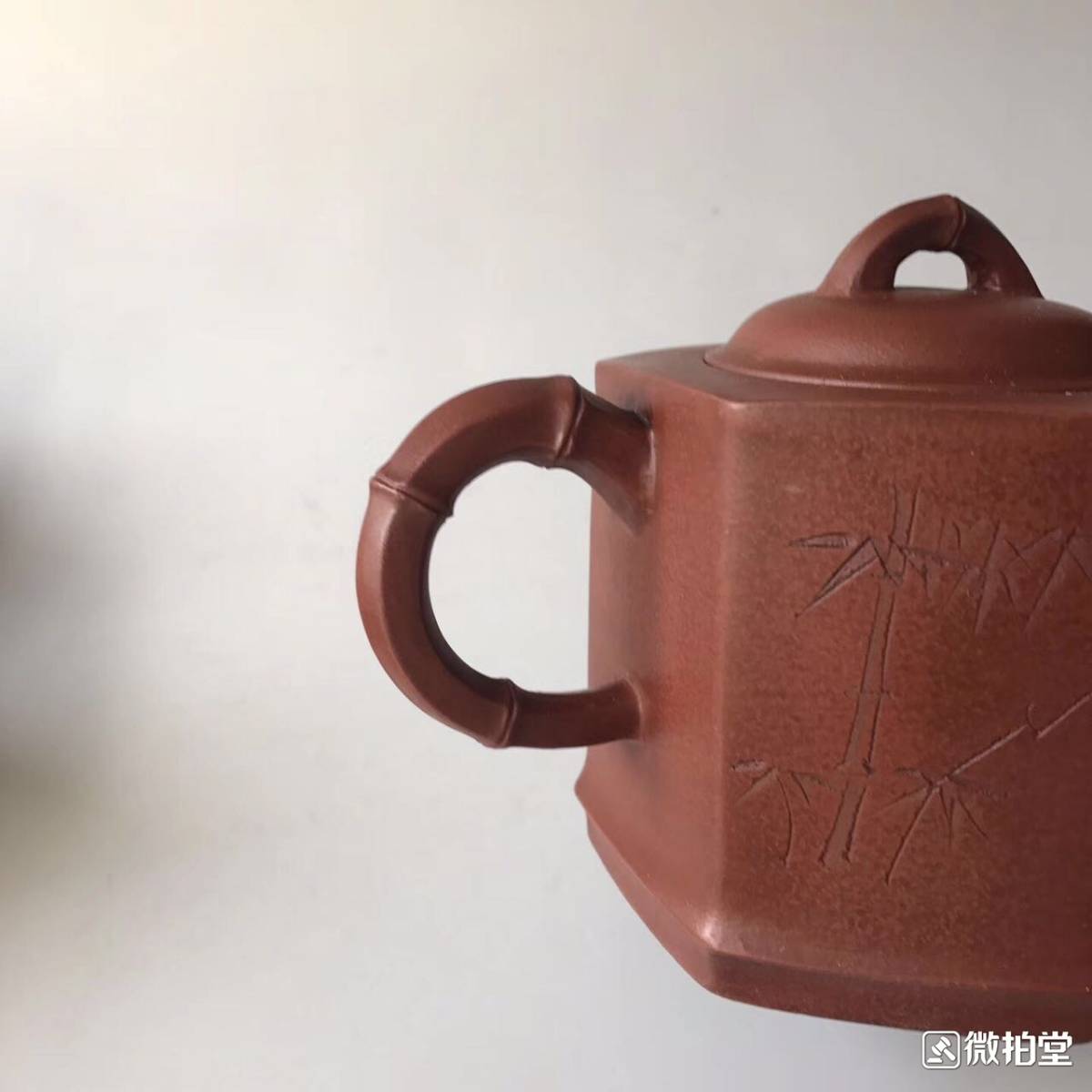 友人委託販売 貴重 稀少珍品 友人館蔵 朱泥紫砂手彫 竹紋 紫砂壷 茶壷