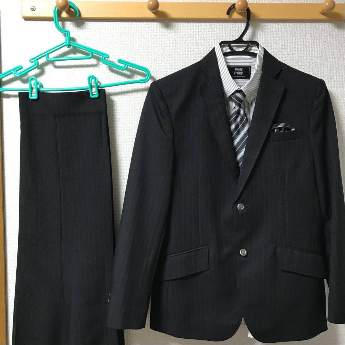 卒業式 黒のストライプ フォーマルスーツ一式 美品 160B 160】美品