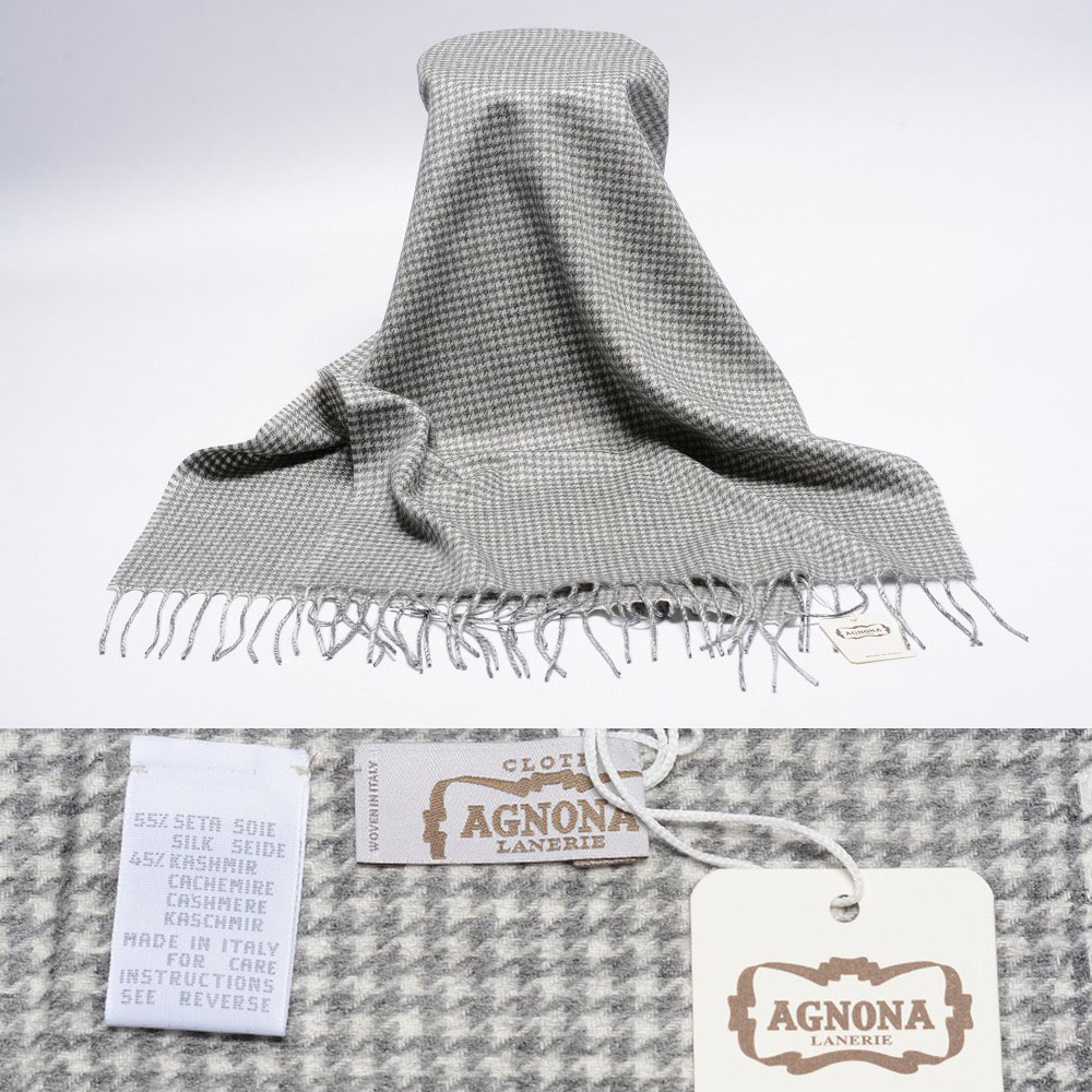 新品 2.4万 AGNONA マフラー 千鳥格子柄/カシミヤ シルク【レディース