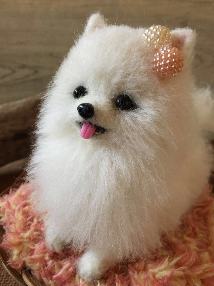 羊毛フェルト ポメラニアン 犬 ホワイト 白 ポメラニアンの通販 羊毛