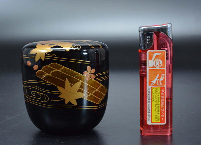M215 棗 『塗師 多田桂寛作』『黒漆塗』『金柳橋蒔絵』『中棗』 共