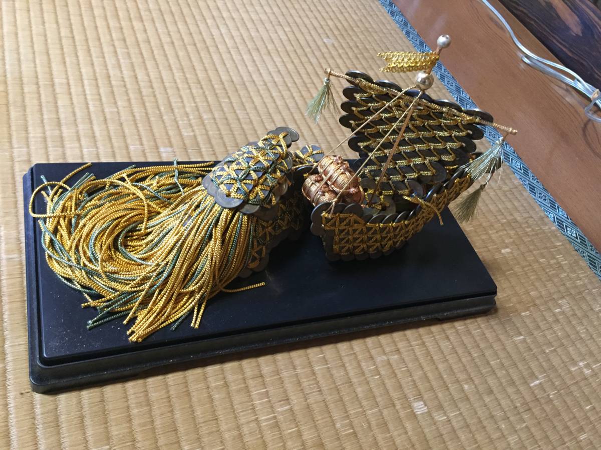 5円玉で作った船、亀 _^ 縁起物 五円玉 宝船 七福神